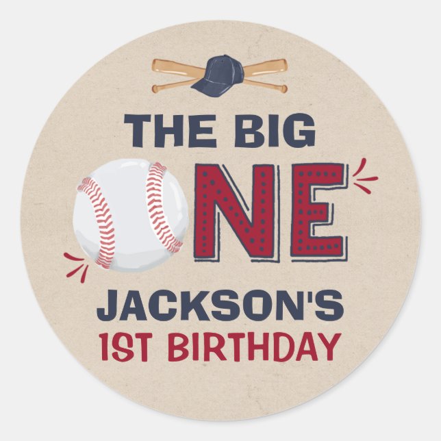 Baseball Party Favour Tag Vintage Baseball Sticker (Front)