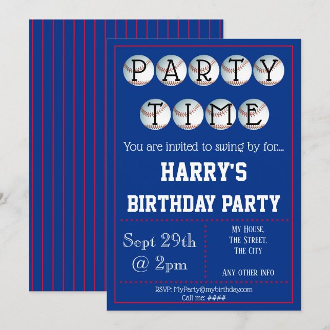 Baseball Party Invitation Editable (Front/Back)