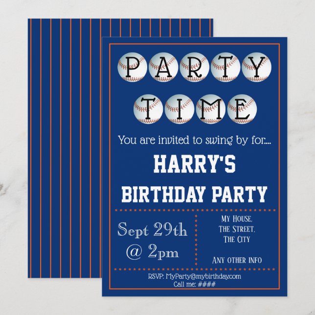 Baseball Party Invitation Editable (Front/Back)