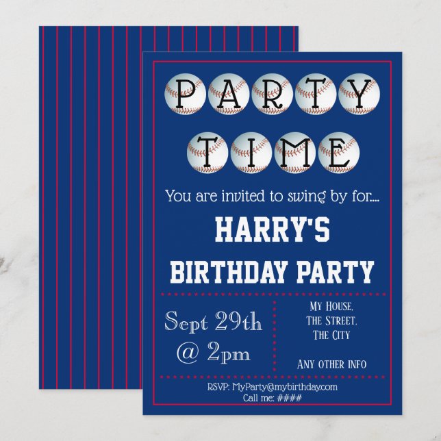 Baseball Party Invitation Editable (Front/Back)