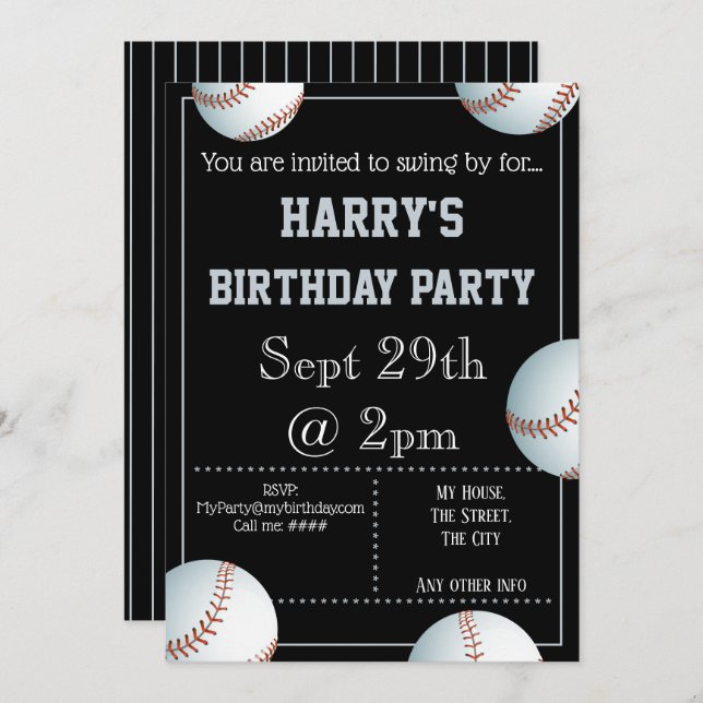Baseball Party Invitation Editable (Front/Back)