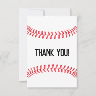 Baseball Party Red Seams Custom Text  Thank You Card