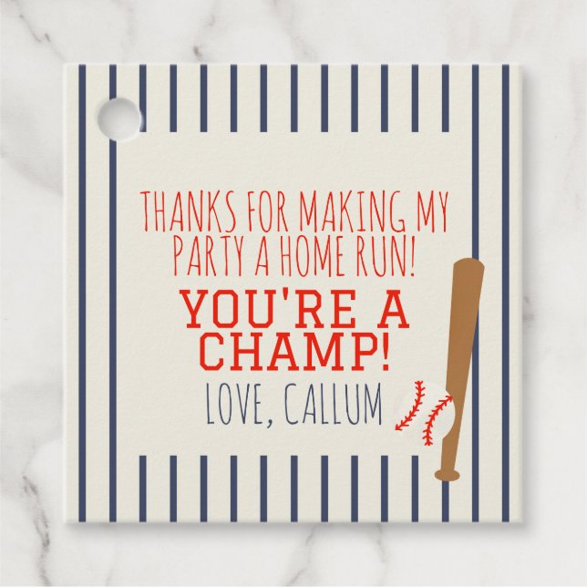Baseball Party Square Favour Tags (Front)