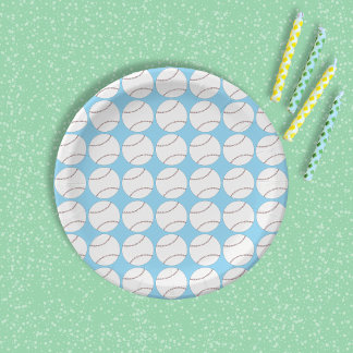 Baseball Pattern Blue Paper Plate