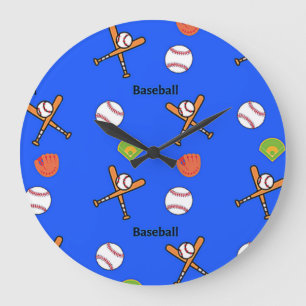 Baseball pattern on blue large clock