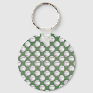 Baseball Pattern on Green Key Ring