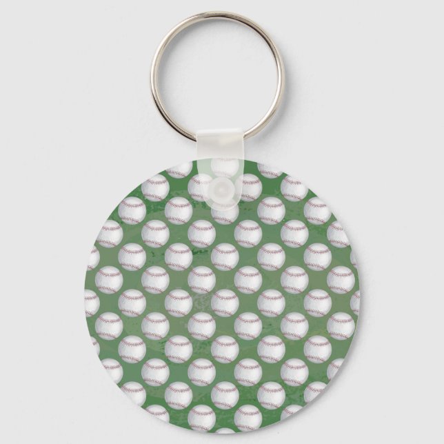 Baseball Pattern on Green Key Ring (Front)