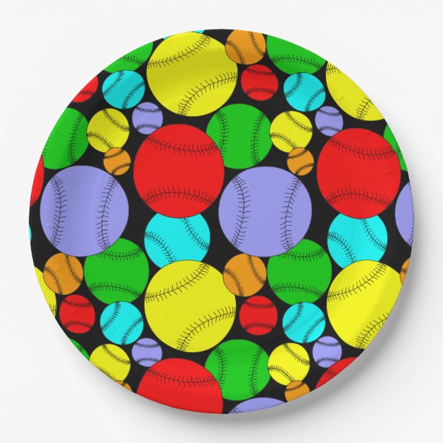 Baseball Pattern  Paper Plate (Front)
