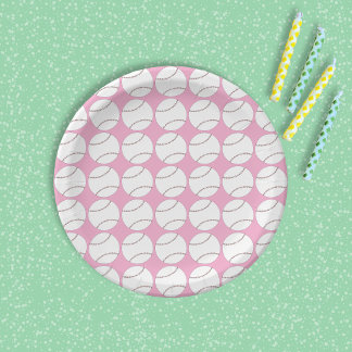 Baseball Pattern Pink Paper Plate