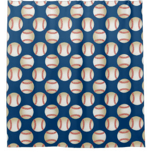 Baseball Pattern Sport Theme Navy Blue Shower Curtain