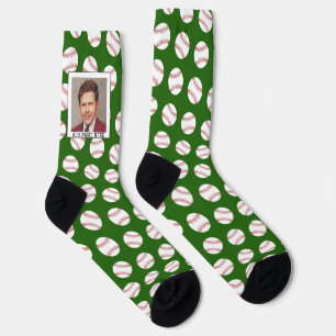 Baseball Pattern with Photo - Team Sports Green Socks