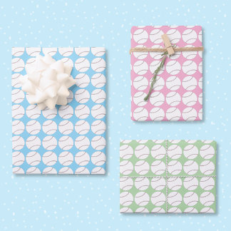 Baseball Pattern Wrapping Paper Flat Sheet Set