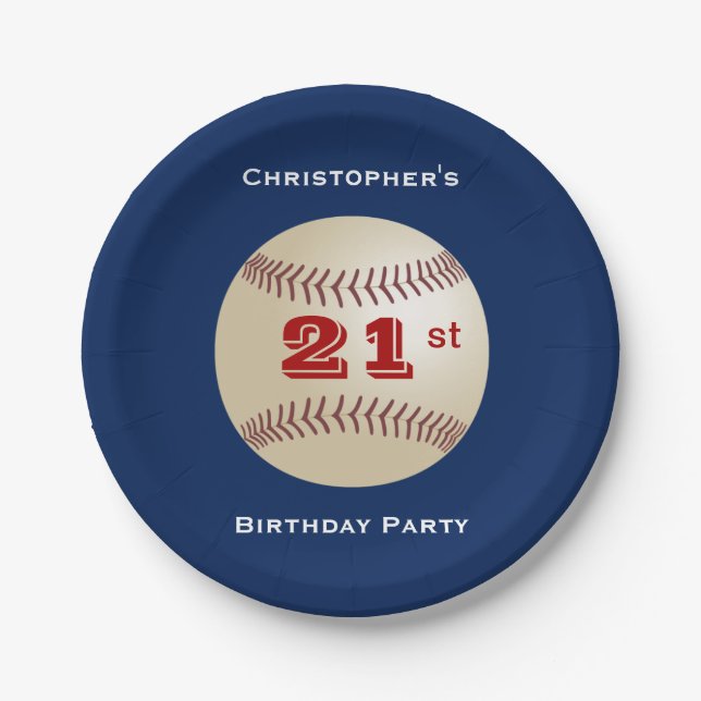 Baseball Personalised 21st Birthday Party Paper Plate (Front)