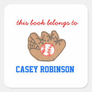 Baseball personalised bookplates for kids square sticker