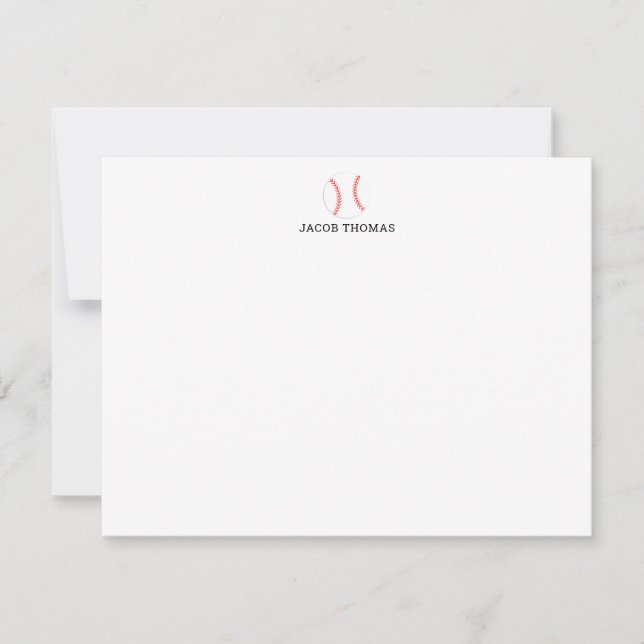 Baseball Personalised Kids Stationery Flat Card (Front)