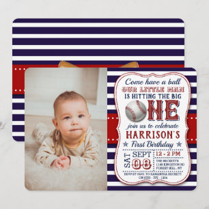 Baseball Photo 1st Birthday Invitations