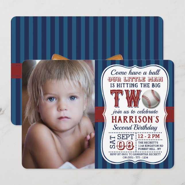 Baseball Photo 2nd Birthday Invitations (Front/Back)