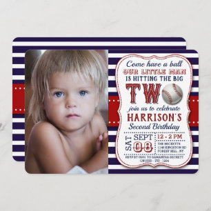 Baseball Photo 2nd Birthday Invitations