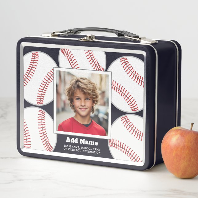 Baseball Photo Add Your Name and School Contact Metal Lunch Box (In Situ)