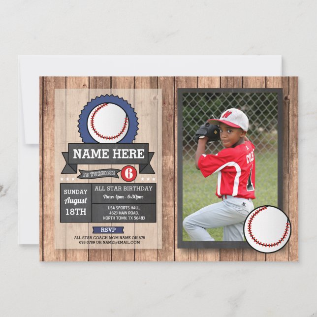 Baseball Photo All Star Sports Party Birthday Invitation (Front)