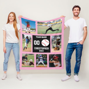 Baseball Photo Collage Girl Fleece Blanket