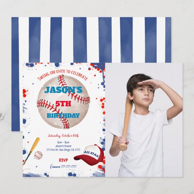 Baseball Photo Invitations  (Front/Back)