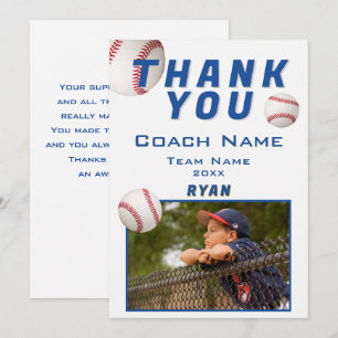 Baseball Photo Player Team Coach Thank You Card