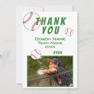 Baseball Photo Player Team Coach Thank You Card