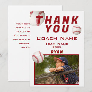 Baseball Photo Player Team Coach Thank You Card
