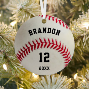 Baseball Photo Red Stitching Personalised Metal Tree Decoration