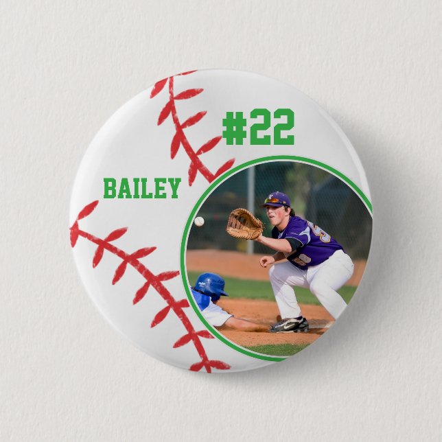 Baseball Pin Name Jersey Number Photo Button (Front)