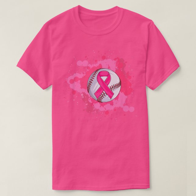Baseball Pink Ribbon Breast Cancer Awareness  T-Shirt (Design Front)
