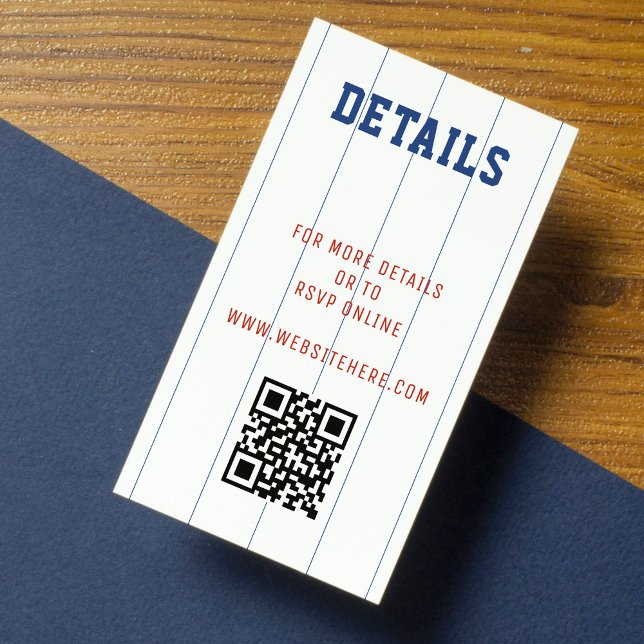 Baseball Pinstripe QR Code Wedding Details Enclosure Card (Baseball Pinstripe QR Code Wedding Details Enclosure Card)