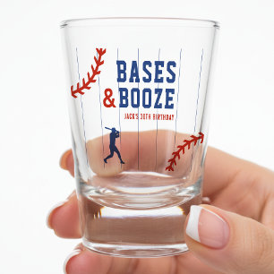 Baseball Pinstripe Sports Birthday Party Shot Glass