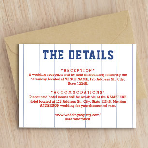 Baseball Pinstripe Wedding Details Enclosure Card