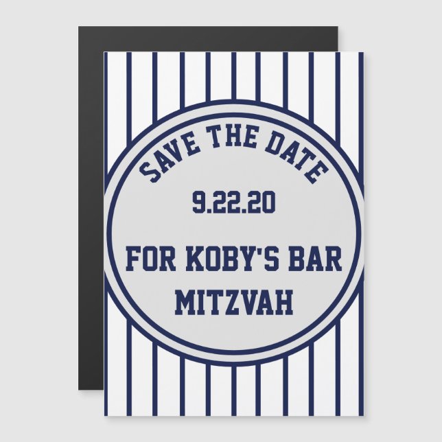Baseball Pinstripes Large Magnetic Save the Date Invitation (Front/Back)