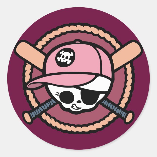 Baseball Pirate -Girls Classic Round Sticker (Front)