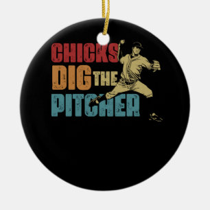 Baseball Pitcher Funny Chick Dig The Pitcher Softb Ceramic Tree Decoration