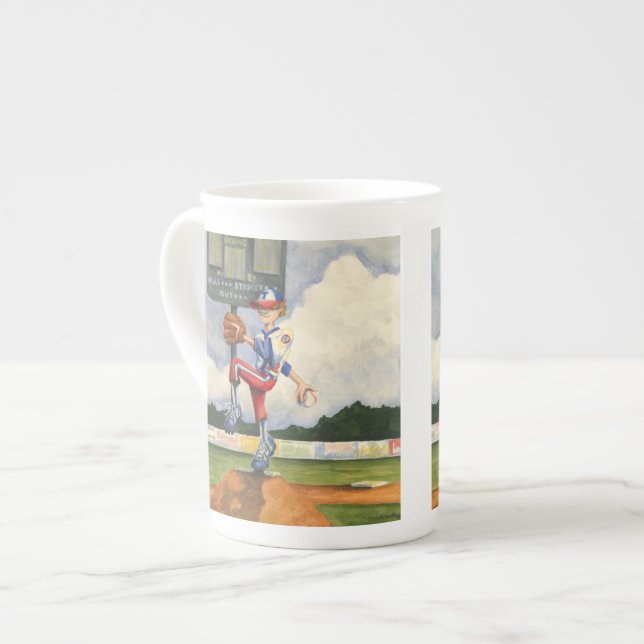 Baseball Pitcher on Mound by Jay Throckmorton Bone China Mug (Front Left)