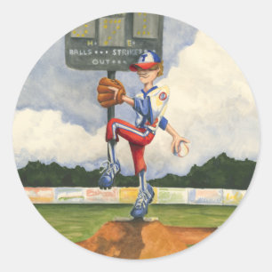 Baseball Pitcher on Mound by Jay Throckmorton Classic Round Sticker