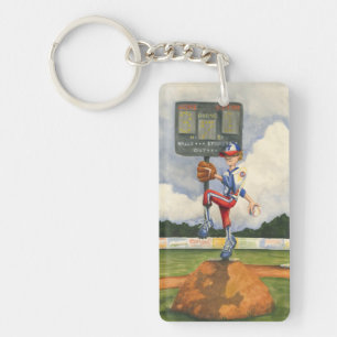 Baseball Pitcher on Mound by Jay Throckmorton Key Ring
