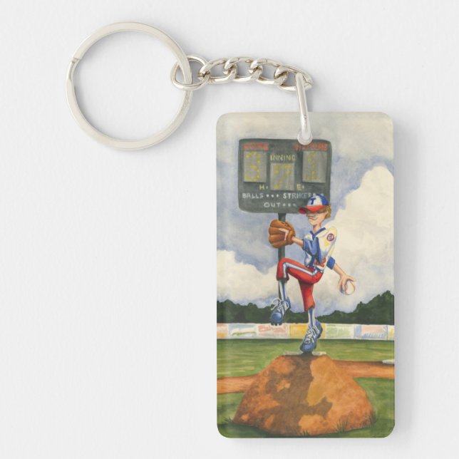 Baseball Pitcher on Mound by Jay Throckmorton Key Ring (Front)