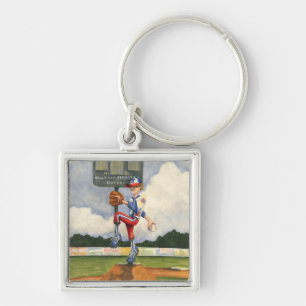 Baseball Pitcher on Mound by Jay Throckmorton Key Ring