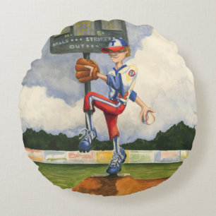 Baseball Pitcher on Mound by Jay Throckmorton Round Cushion