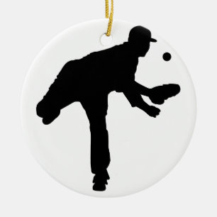 Baseball Pitcher Silhouette Ceramic Tree Decoration