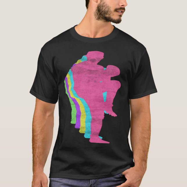 Baseball Pitcher Throw Player 80s Colors 1980s T-Shirt (Front)