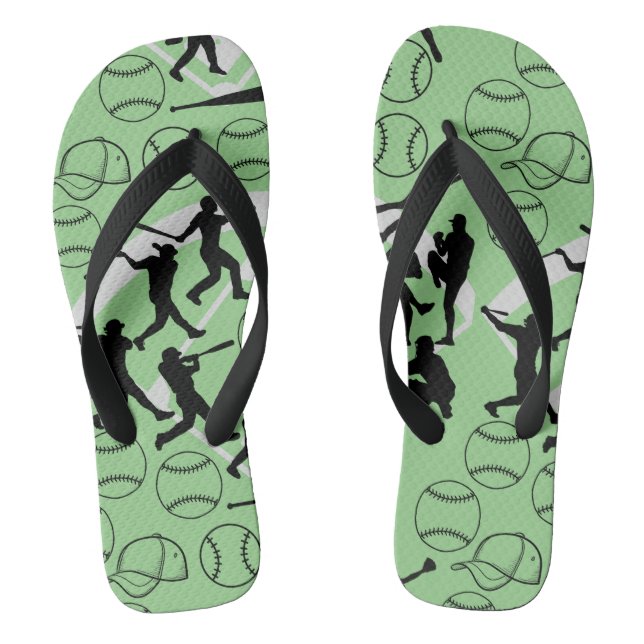 Baseball play pattern.w L Green BG Flip Flops (Footbed)