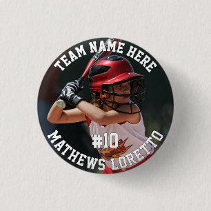 Baseball Player Add Name Number Team and Photo 3 Cm Round Badge