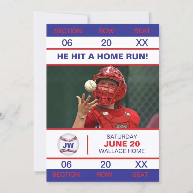 Baseball Player Admission Ticket Graduate Invitation (Front)