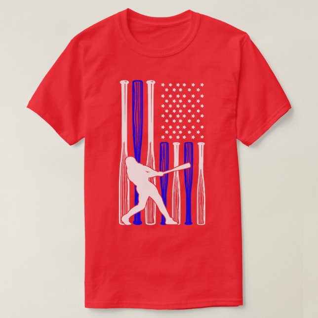 Baseball Player American Flag T-Shirt (Design Front)
